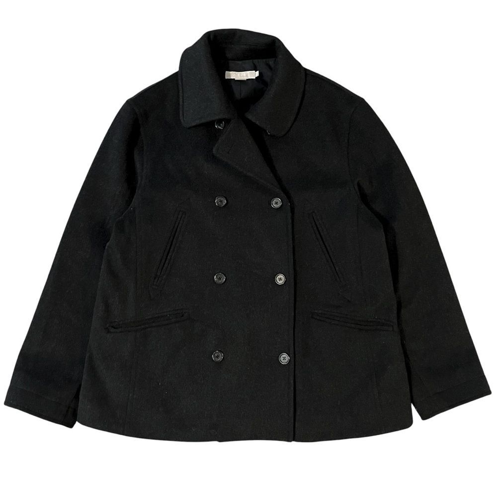 J Crew Wool Blend Double Breasted Black Peacoat Classic Preppy Womens Large
